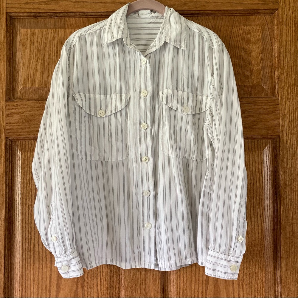 5/$15 Jones New York White & Gray Striped Casual LS Button Down Shirt 8